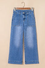 Load image into Gallery viewer, Sky Blue Cropped High Rise Wide Leg Jeans
