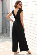 Load image into Gallery viewer, Jungle Green Deep V Pleated Crisscross Wide Leg Backless Jumpsuit
