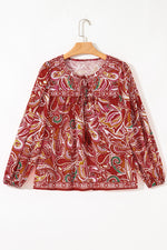 Load image into Gallery viewer, Multicolour Ethnic Paisley Print Tassel Tie Puff Sleeve Boho Blouse - Fashion Queen -  9
