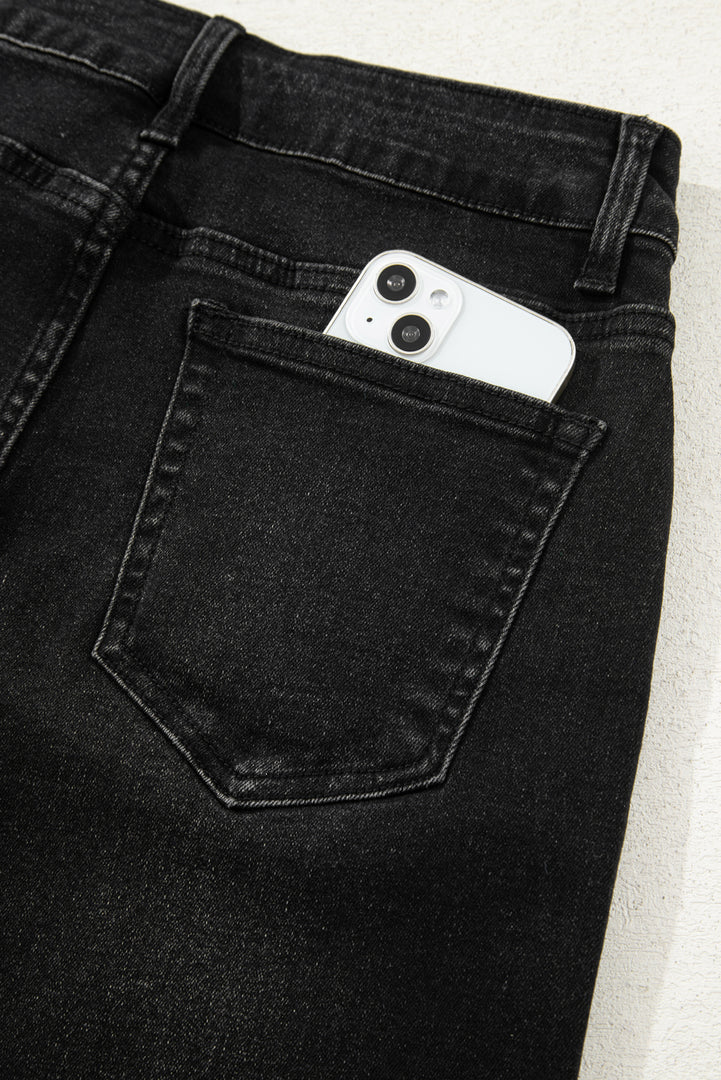 Dusk Blue Raw Hem Straight Leg Loose High Waist Jeans