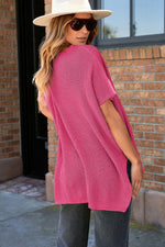 Load image into Gallery viewer, Apricot Short Sleeve Side Slit Oversized Sweater
