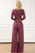Load image into Gallery viewer, Black Solid Color Ribbed Crop Top Long Pants Set - Fashion Queen
