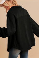 Load image into Gallery viewer, Moss Green Waffle Knit Patchwork Buttoned Oversized Shacket
