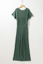 Load image into Gallery viewer, Mist Green Ribbed Keyhole Short Sleeve Wide Leg Jumpsuit - Fashion Queen -  4
