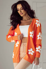 Load image into Gallery viewer, Black Floral Print Knitted Open Front Loose Cardigan - Fashion Queen

