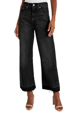 Load image into Gallery viewer, Dusk Blue Raw Hem Straight Leg Loose High Waist Jeans
