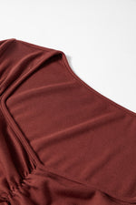 Load image into Gallery viewer, Burgundy Gathered Bust Square Neck Ribbed Fit Long Sleeve Top
