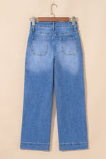 Load image into Gallery viewer, Sky Blue Cropped High Rise Wide Leg Jeans
