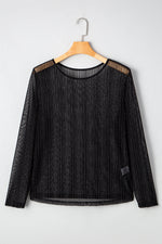 Load image into Gallery viewer, Black Plus Size Shimmer Textured Mesh Fitted Long Sleeve Top
