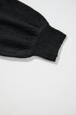 Load image into Gallery viewer, Black Eyelet Pattern Detail V Neck Drop Shoulder Sweater - Fashion Queen
