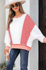 Load image into Gallery viewer, White Stripe Colorblock Patchwork Contrast Stitching Oversize Sweatshirt

