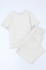 Load image into Gallery viewer, Black Textured Loose Fit T Shirt and Drawstring Pants Set
