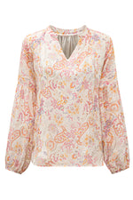 Load image into Gallery viewer, Fiery Red White Floral Print V Neck Long Puff Sleeve Top - Fashion Queen -  21

