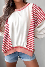 Load image into Gallery viewer, White Stripe Colorblock Patchwork Contrast Stitching Oversize Sweatshirt
