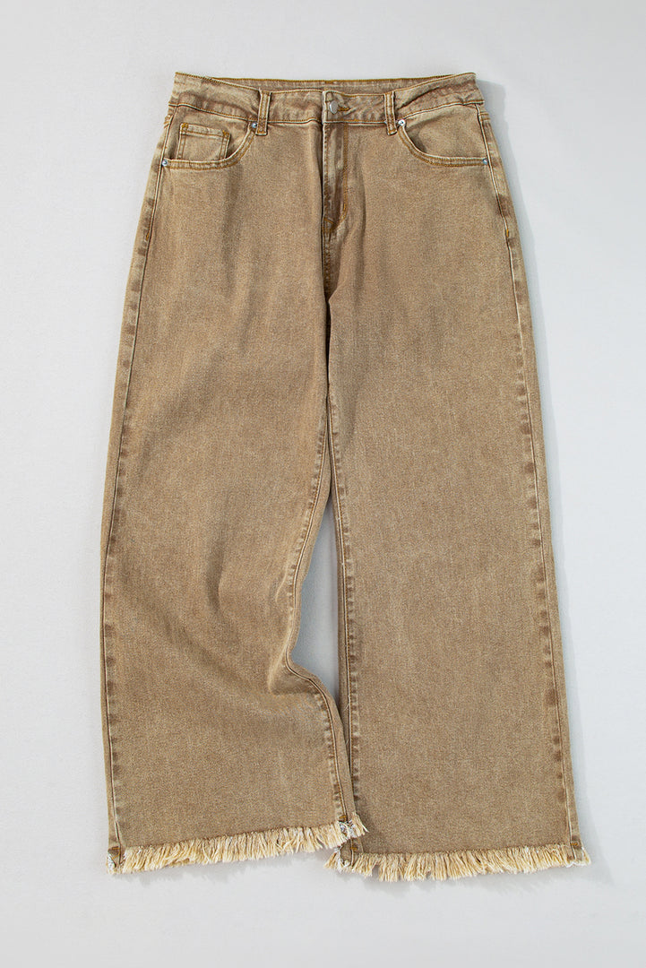 Peach Blossom Acid Washed High Rise Cropped Wide Leg Jeans