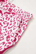 Load image into Gallery viewer, Pink Leopard Elastic Waist Lace up Contrast Trim Casual Shorts
