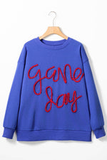 Load image into Gallery viewer, Black Tinsel Game Day Drop Shoulder Graphic Sweatshirt - Fashion Queen
