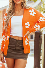 Load image into Gallery viewer, Black Floral Print Knitted Open Front Loose Cardigan - Fashion Queen
