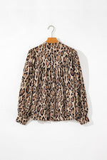Load image into Gallery viewer, Rose Red Oversized Leopard Print Balloon Sleeve Casual Shirt - Fashion Queen
