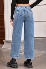 Load image into Gallery viewer, Blue Chic Patch Pocket Straight Leg Loose Jeans
