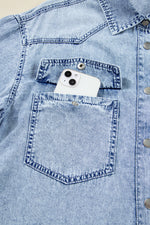 Load image into Gallery viewer, Beau Blue Chest Pocket Raw Hem Denim Loose Shirt Dress
