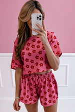 Load image into Gallery viewer, Rose Floral Print Crop Tee and Shorts Lounge Set
