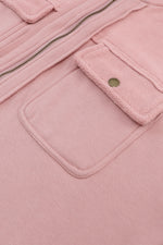 Load image into Gallery viewer, Black Flap Pocket Drawstring Hood Zip Up Jacket
