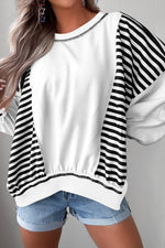 Load image into Gallery viewer, White Stripe Colorblock Patchwork Contrast Stitching Oversize Sweatshirt
