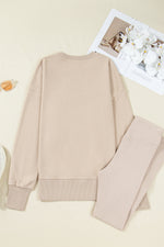 Load image into Gallery viewer, Jet Stream Solid Color Oversize Slit Sweatshirt Ribbed Leggings 2pcs Set

