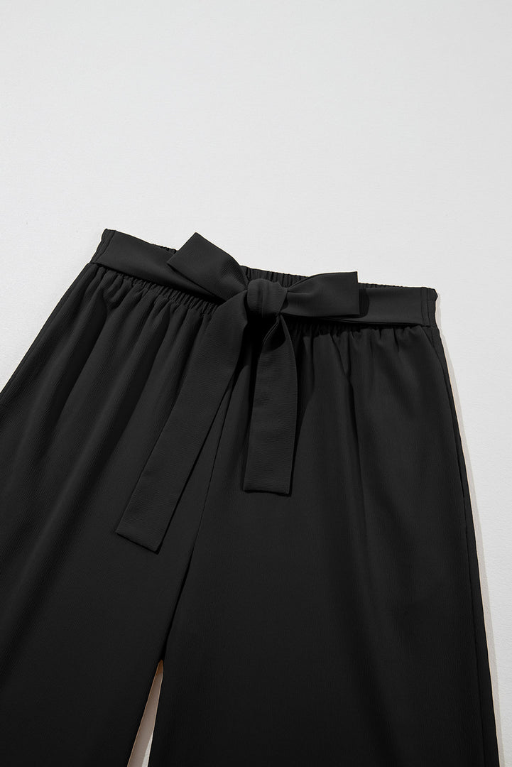 Coffee High Waisted Tie Front Side Pocket Wide Leg Flowy Casual Pants