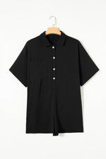 Load image into Gallery viewer, Black Half Button Collared Loose Romper
