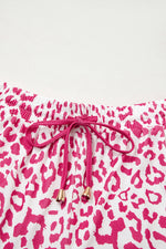 Load image into Gallery viewer, Pink Leopard Elastic Waist Lace up Contrast Trim Casual Shorts
