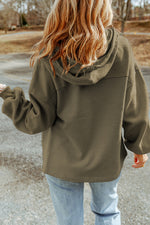 Load image into Gallery viewer, Black Flap Pocket Drawstring Hood Zip Up Jacket
