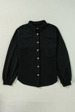 Load image into Gallery viewer, Moss Green Waffle Knit Patchwork Buttoned Oversized Shacket
