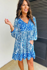 Load image into Gallery viewer, Rose Bohemian Print Puff Sleeve Tied V Neck Flared Mini Dress - Fashion Queen

