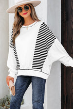 Load image into Gallery viewer, White Stripe Colorblock Patchwork Contrast Stitching Oversize Sweatshirt
