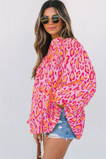 Load image into Gallery viewer, Rose Red Oversized Leopard Print Balloon Sleeve Casual Shirt
