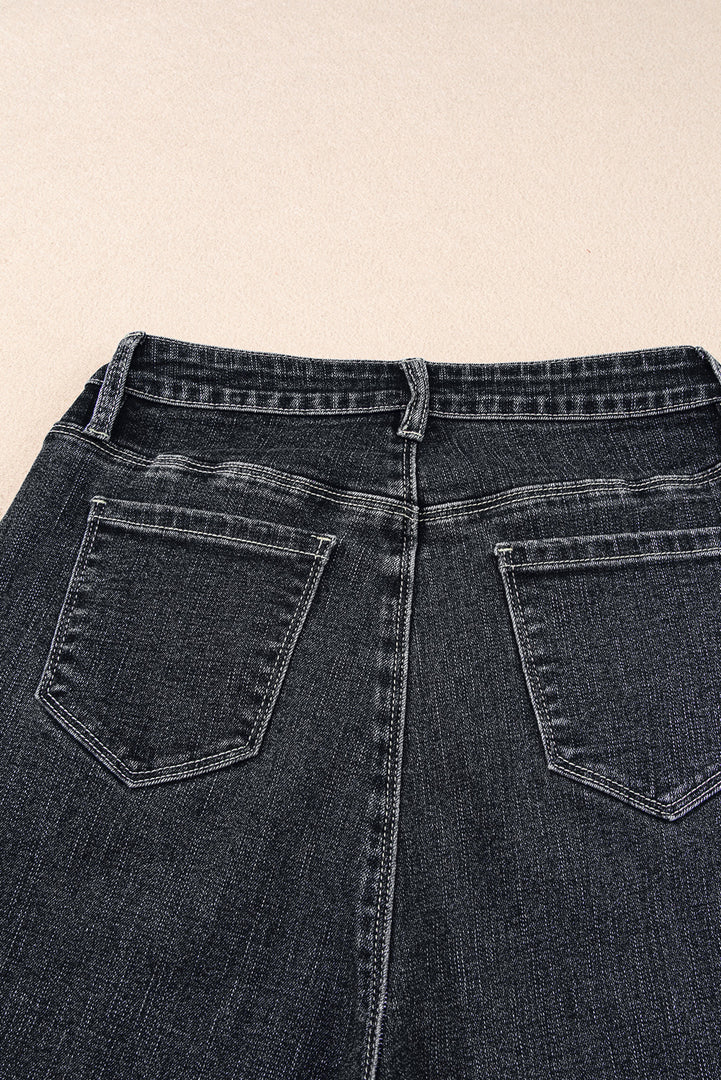 Dark Blue Plain Seam Detail Flared Bottom Ankle Length Jeans