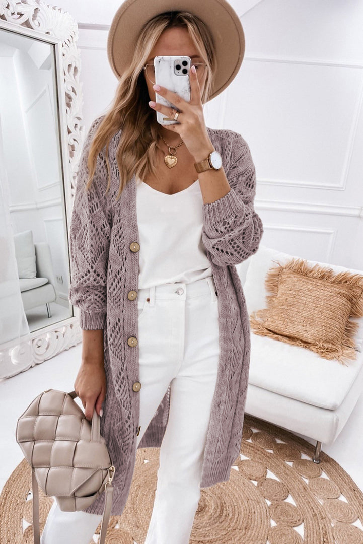 Purple Hollow-out Openwork Knit Cardigan - Fashion Queen -  7