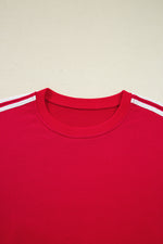 Load image into Gallery viewer, Fiery Red Varsity Striped Detail Crewneck Pullover Elastic Sweatpants 2pcs Outfit
