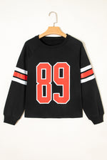 Load image into Gallery viewer, Black Varsity Spirit Striped 89 Graphic Casual Sweatshirt
