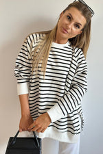Load image into Gallery viewer, Black Stripe Raglan Sleeve Side Slits Loose Sweatshirt
