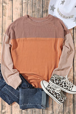 Load image into Gallery viewer, Multicolor Color Block Long Sleeve Ribbed Loose Top - Fashion Queen -  29
