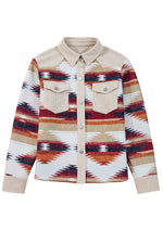 Load image into Gallery viewer, Multicolour Western Aztec Striped Patchwork Double Flap Pocket Raw Hem Shacket
