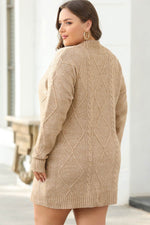 Load image into Gallery viewer, Coffee Cable Knit Drop Shoulder Loose Fit Sweater Dress - Fashion Queen
