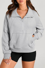 Load image into Gallery viewer, Valerian Quarter Zip Stand Neck Kangaroo Pocket Sweatshirt - Fashion Queen
