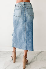 Load image into Gallery viewer, Myosotis Irregular Distressed Bottom Denim Midi Skirt - Fashion Queen -  2

