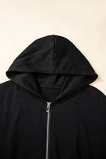 Load image into Gallery viewer, Black Double Zipper Hooded Jacket and Sweatpants Active Set

