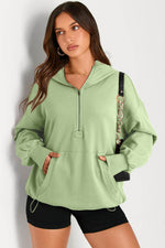 Load image into Gallery viewer, Light Grey Solid Kangaroo Pocket Half Zipper Oversized Hoodie - Fashion Queen
