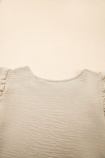 Load image into Gallery viewer, Beige Solid Color Ruffled Short Sleeve Casual Blouse
